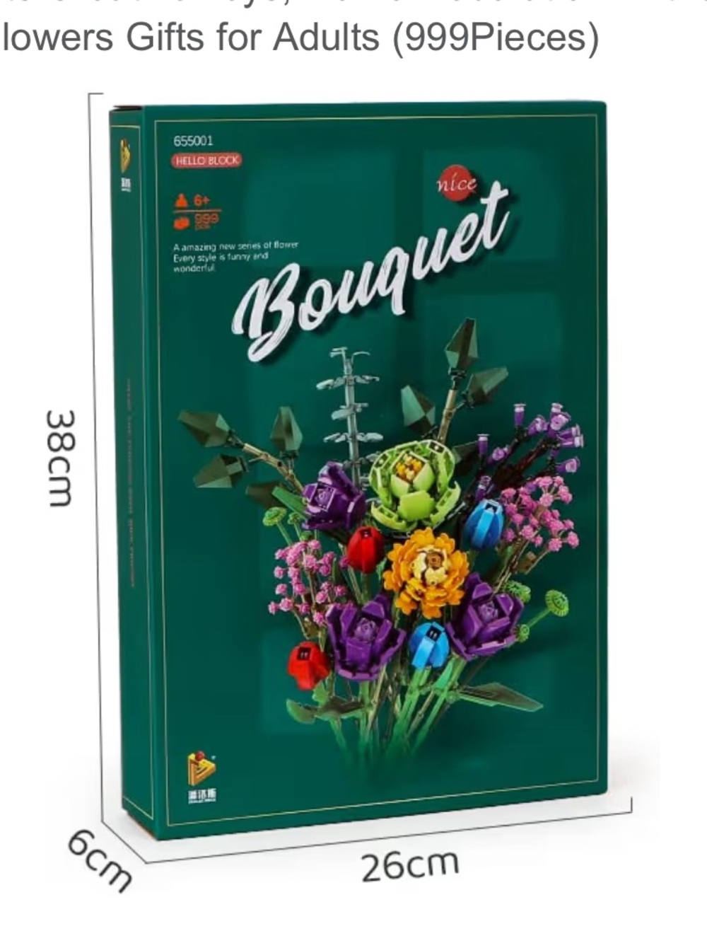 Hey tech 999 piece 3D building blocks Green and Multicolor Flower Bouquet Set - Picture 8 of 11